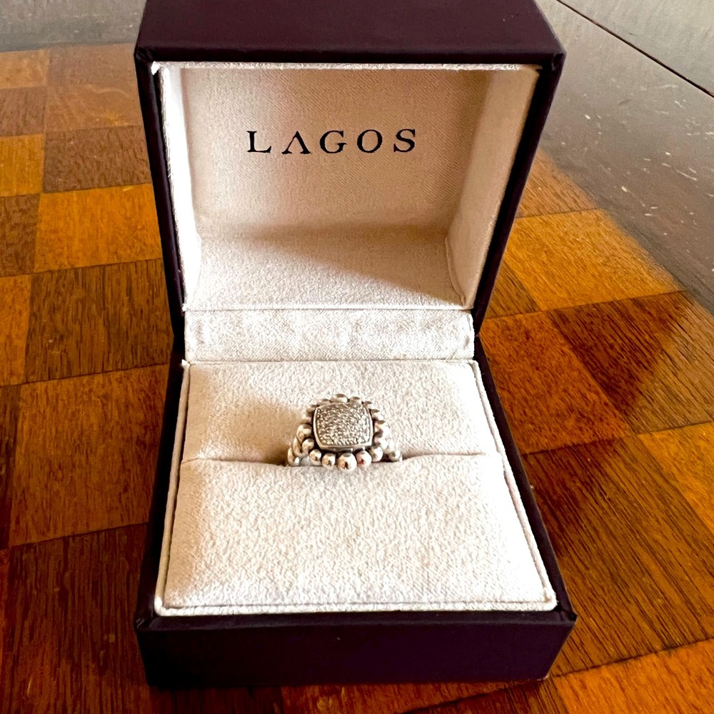 LAGOS Sterling Silver Caviar Spark Large Square Diamond Ring